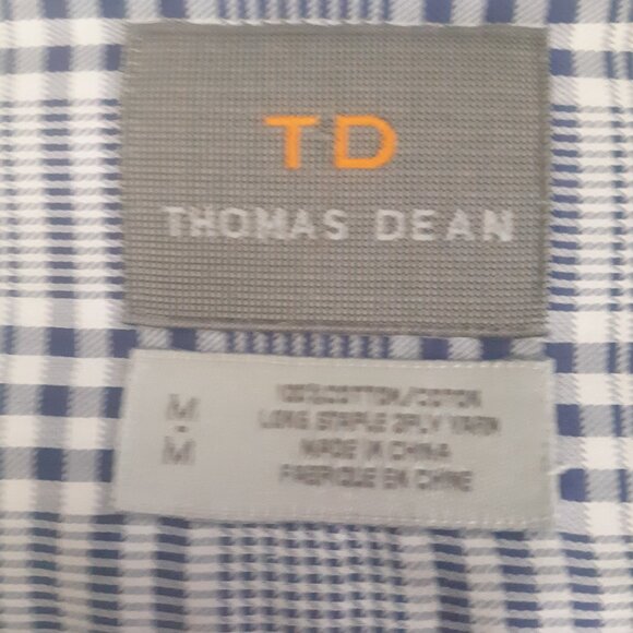 Thomas Dean SZ M French Cuff 100% Cotton Navy/White Plaid Men's Button Up Shirt - Picture 7 of 15